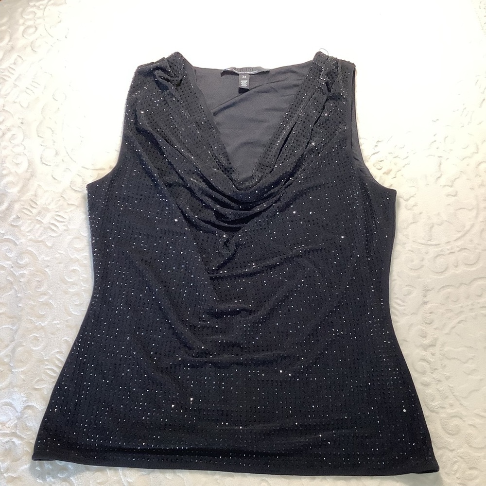 White House Black Market sleeveless rhinestone drape neck top, BLACK, size XS